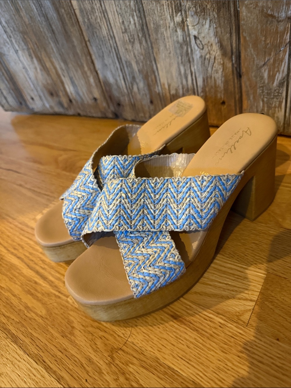NWOT Blue Woven Platform Slide Heels